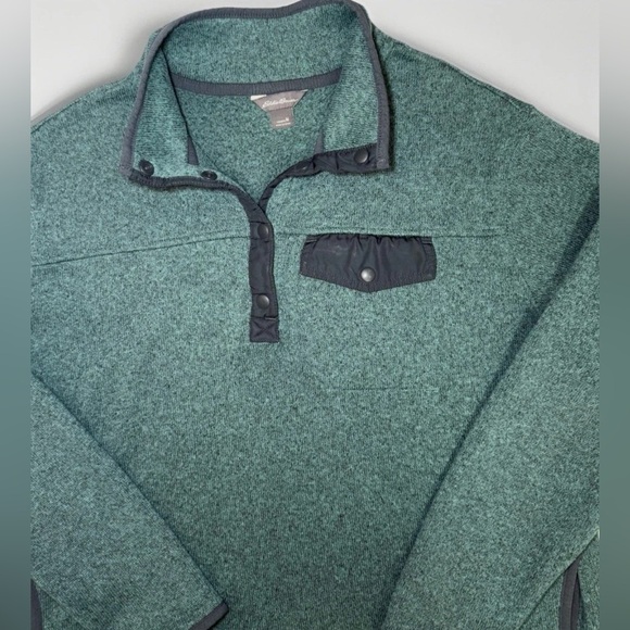 Eddie Bauer Women Fleece Pullover Sweatshirt Sz M Green 1/4 Snap Close 3 Pocket - Picture 3 of 7